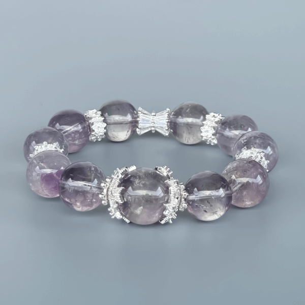 Purple Rabbit Hair Crystal Bead Bracelet with Silver Spacers