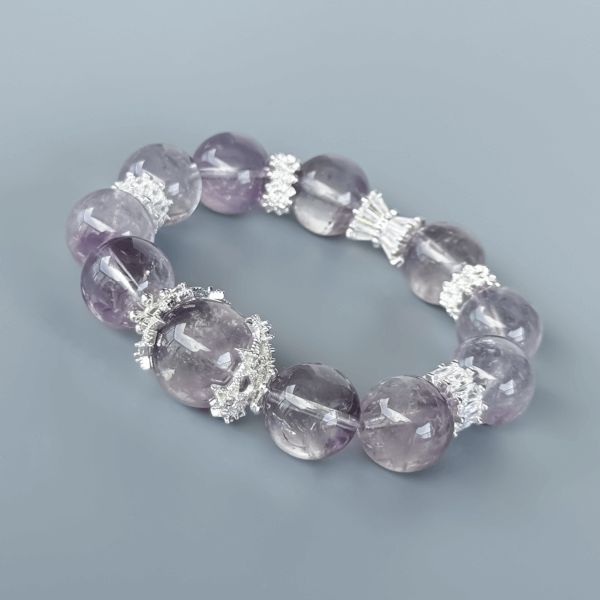 Purple Rabbit Hair Crystal Bead Bracelet with Silver Spacers