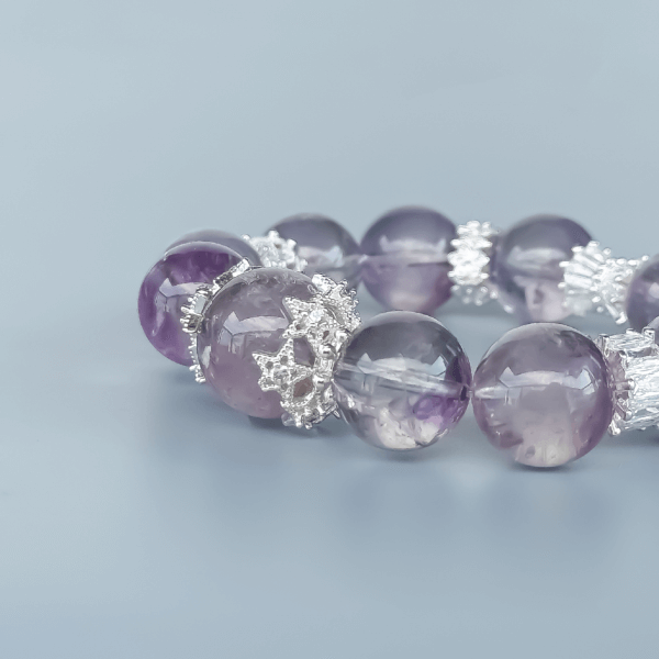 Purple Rabbit Hair Crystal Bead Bracelet with Silver Spacers