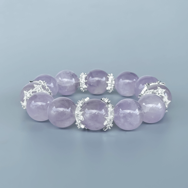 Purple Rabbit Hair Crystal Bead Bracelet with Silver Accents
