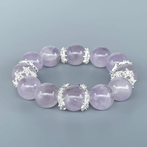 Purple Rabbit Hair Crystal Bead Bracelet with Silver Accents
