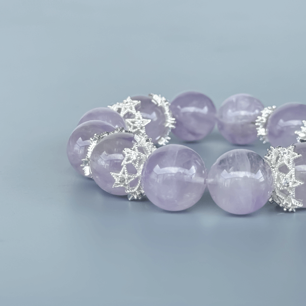 Purple Rabbit Hair Crystal Bead Bracelet with Silver Accents