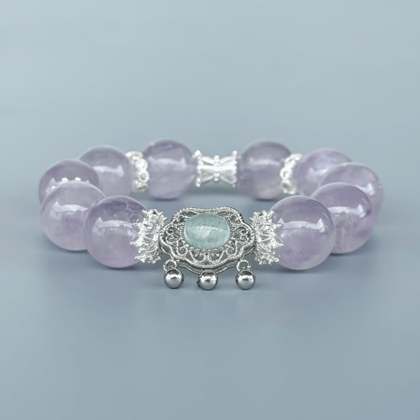 Purple Rabbit Hair crystal bead bracelet with silver accents