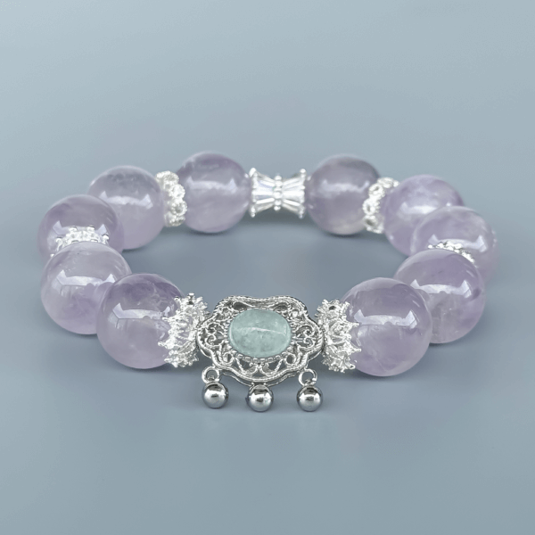 Purple Rabbit Hair crystal bead bracelet with silver accents