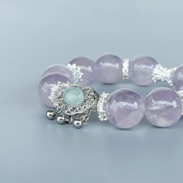 Purple Rabbit Hair crystal bead bracelet with silver accents