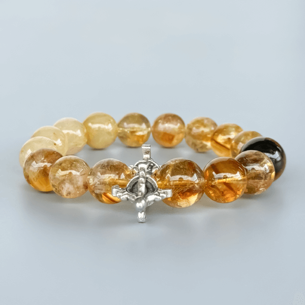 Citrine crystal bead bracelet with silver centerpiece