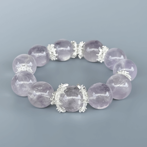 Purple Rabbit Hair Crystal Bead Bracelet with Silver Spacers