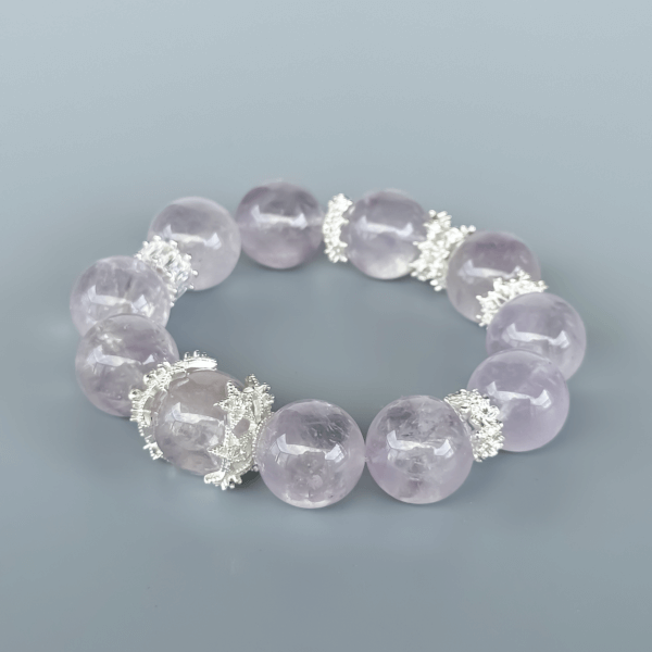 Purple Rabbit Hair Crystal Bead Bracelet with Silver Spacers