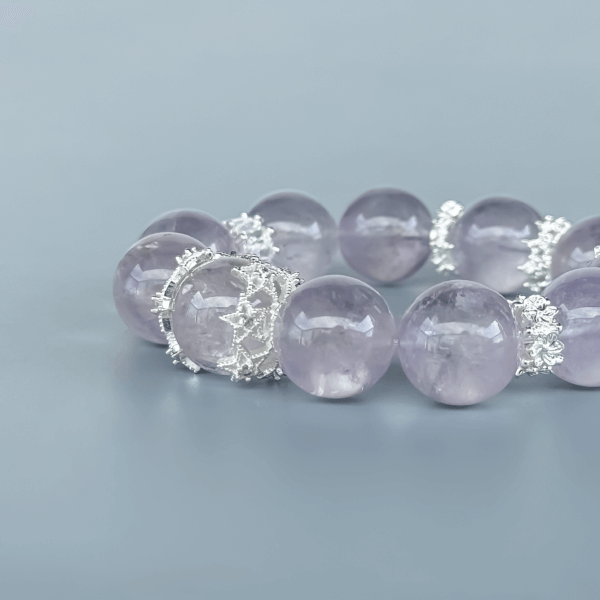 Purple Rabbit Hair Crystal Bead Bracelet with Silver Spacers
