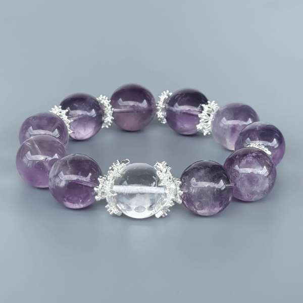 Purple Rabbit Hair Crystal Bead Bracelet - Close-Up