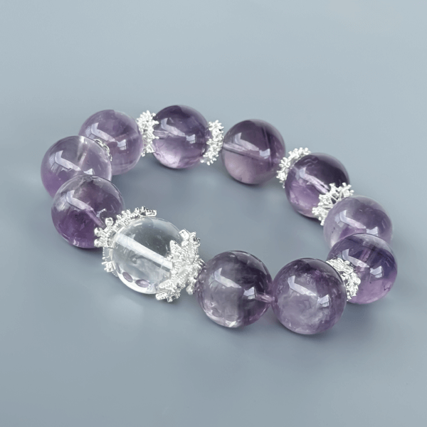 Purple Rabbit Hair Crystal Bead Bracelet - Close-Up