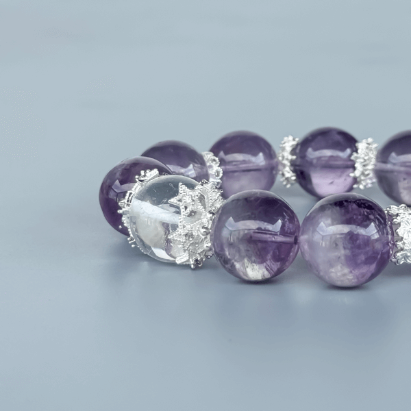 Purple Rabbit Hair Crystal Bead Bracelet - Close-Up