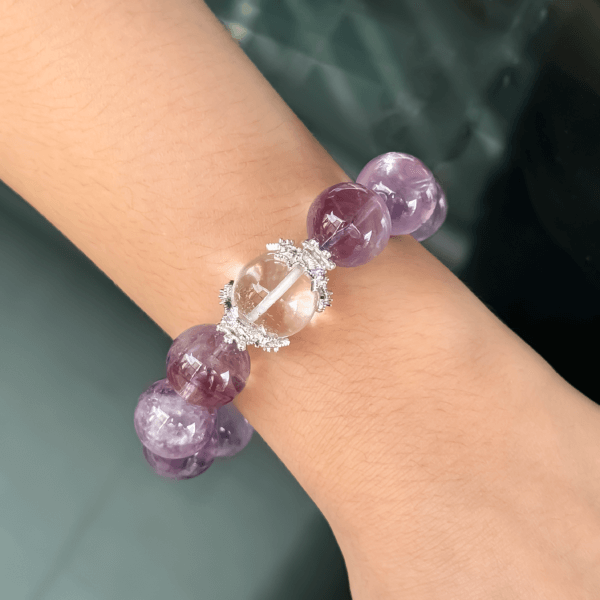 Purple Rabbit Hair Crystal Bead Bracelet - Worn on Wrist