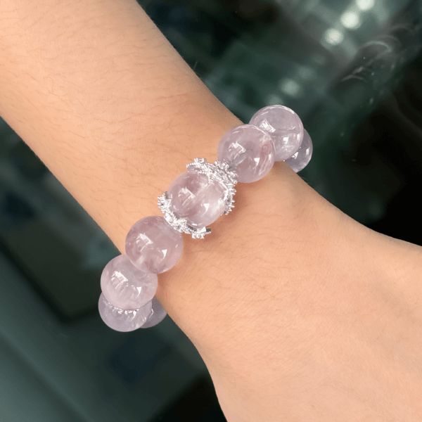 Purple Rabbit Hair Crystal Bead Bracelet on Wrist