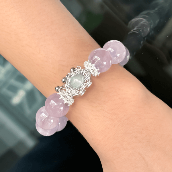 Purple Rabbit Hair Crystal Bracelet on Wrist - Elegant Design