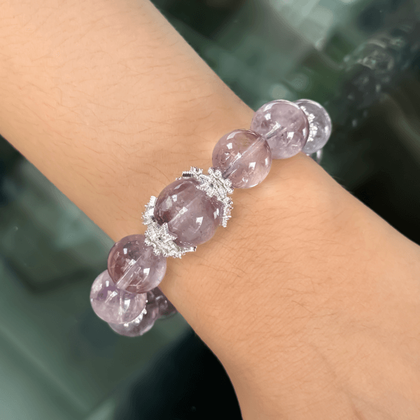 Purple Rabbit Hair Crystal Bead Bracelet on Wrist