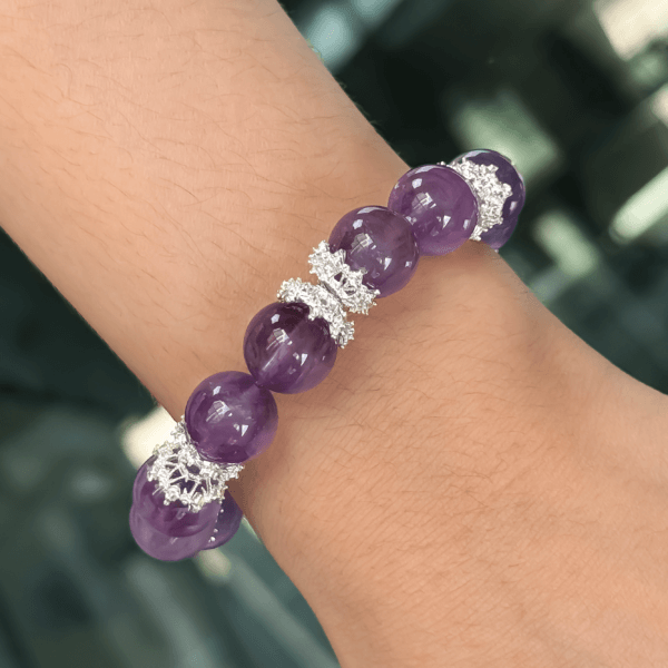 Icy Amethyst Bracelet on Wrist with Silver Detailing