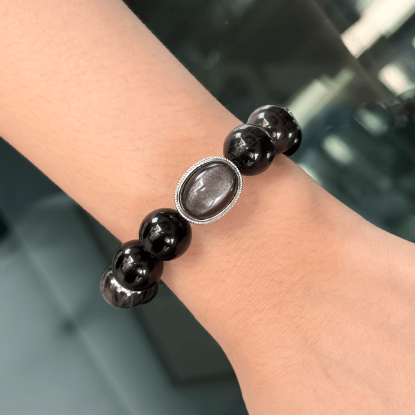 Silver Obsidian Crystal Bracelet on Wrist