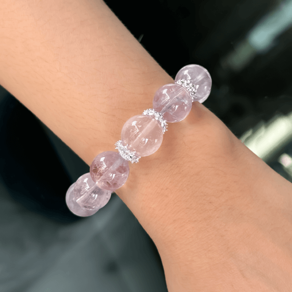 Purple Rabbit Hair Crystal Bead Bracelet on wrist