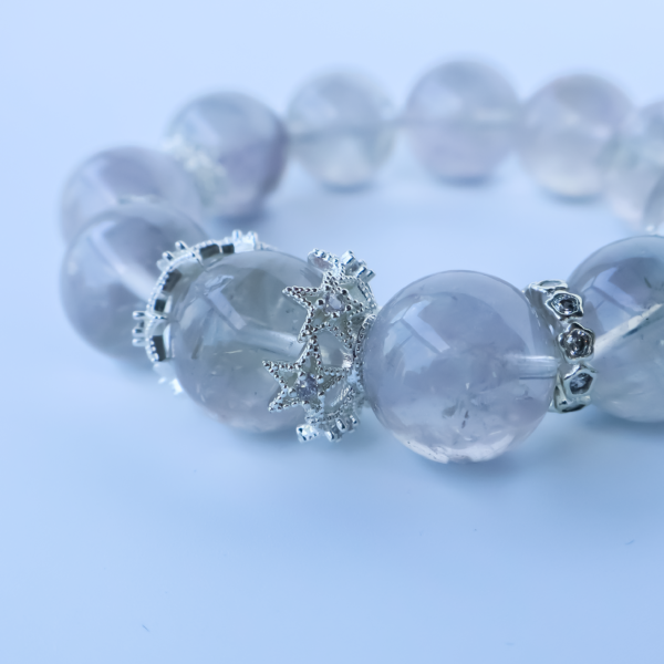 Gray Rabbit Hair Crystal Bead Bracelet with Silver Star Spacer