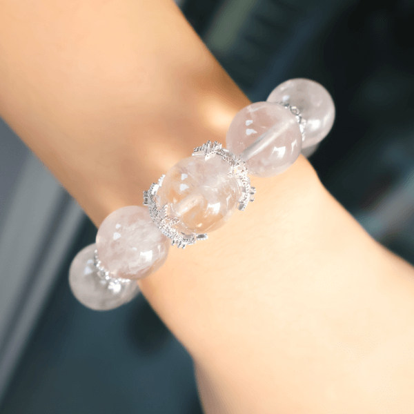 Gray Rabbit Hair Crystal Bracelet Worn on Wrist