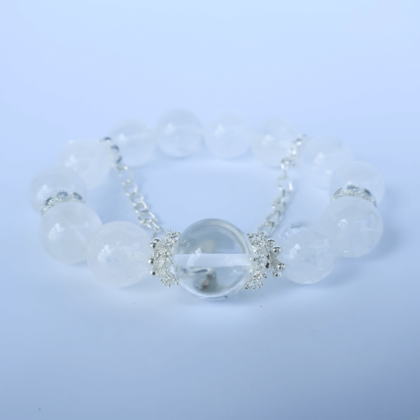 Snowflake Phantom Quartz crystal bracelet with chain clasp