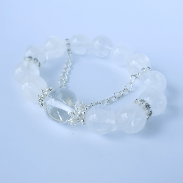 Snowflake Phantom Quartz crystal bracelet with chain clasp