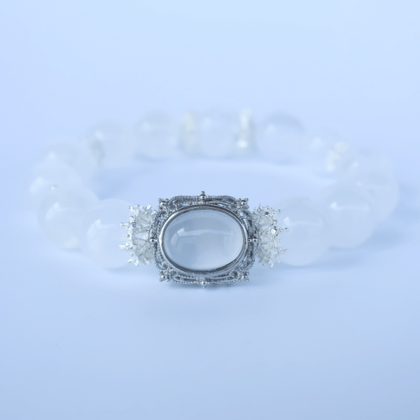 Close-up of Snowflake Phantom Quartz crystal bracelet