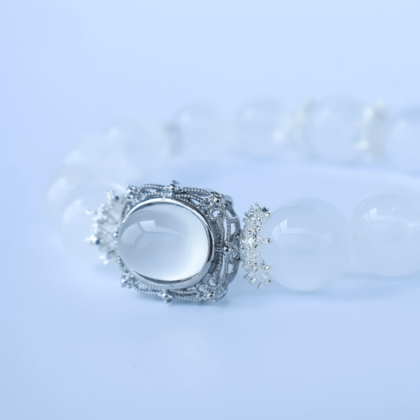 Close-up of Snowflake Phantom Quartz crystal bracelet