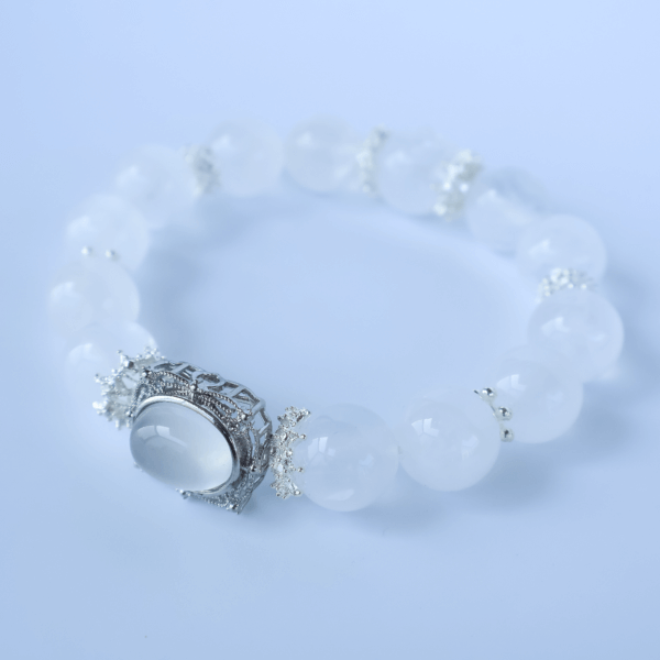 Close-up of Snowflake Phantom Quartz crystal bracelet