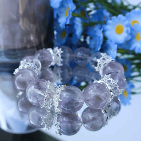 Purple Rabbit Hair Crystal Bead Bracelet with flower decoration