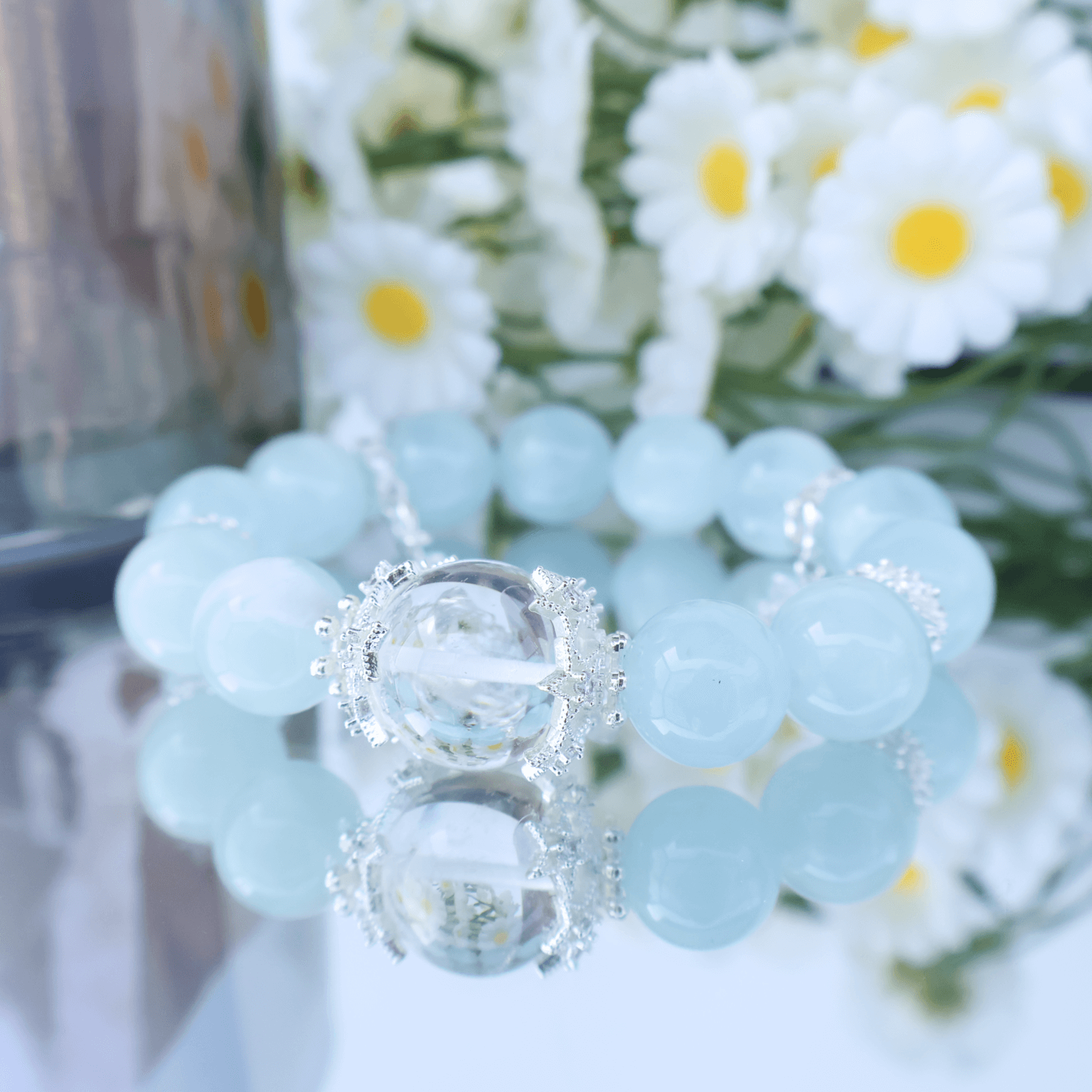 Devil Blue Aquamarine Bracelet with Flower Arrangement