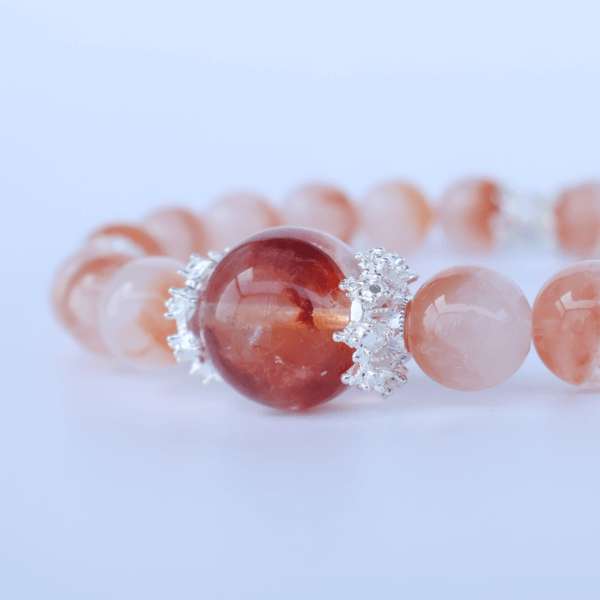 Red Rabbit Hair Crystal Bracelet on White Background