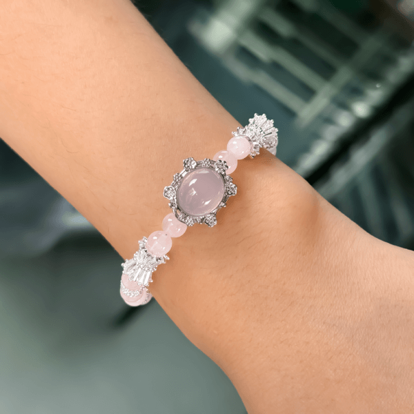 Grapefruit Rose Quartz Bracelet on Wrist