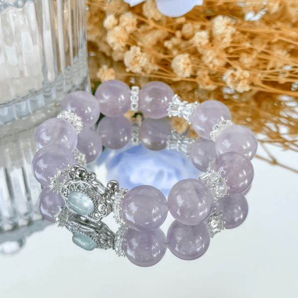Purple Rabbit Hair Crystal Bracelet with Floral Background
