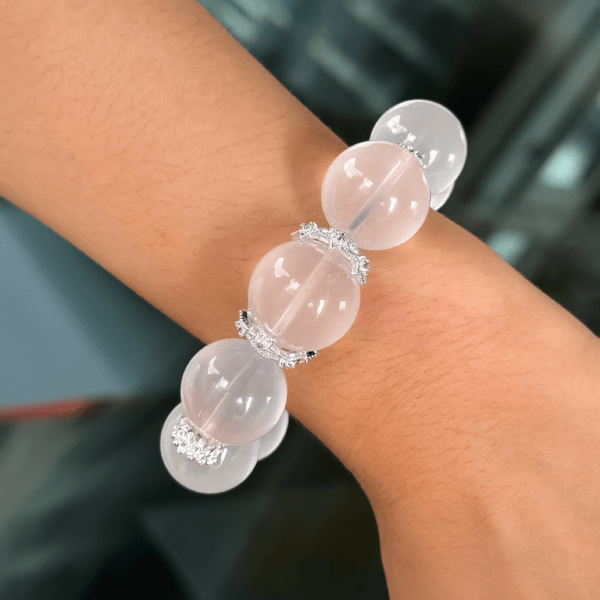 Clear Crystal Bead Bracelet with Silver Accents on Wrist