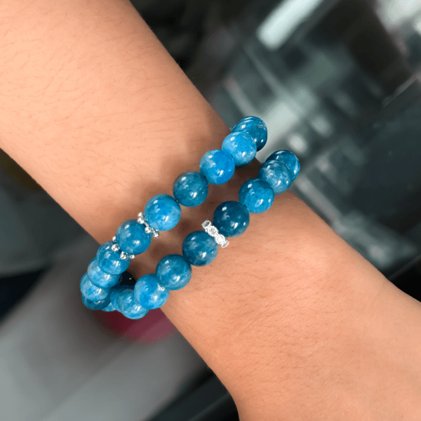 Blue Apatite Beaded Bracelet on Wrist