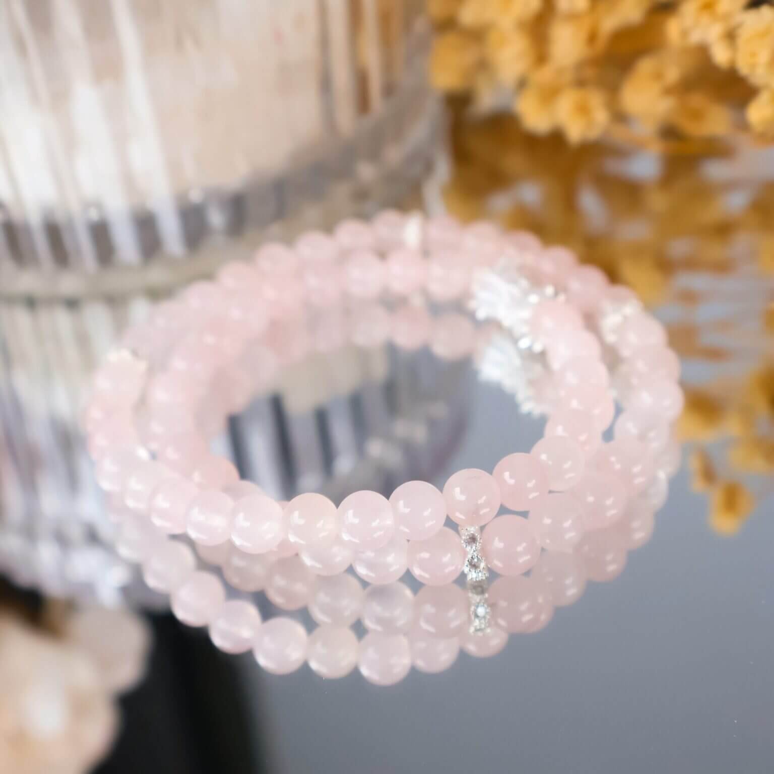 Twin Cherries rose quartz bracelet with double-strand design