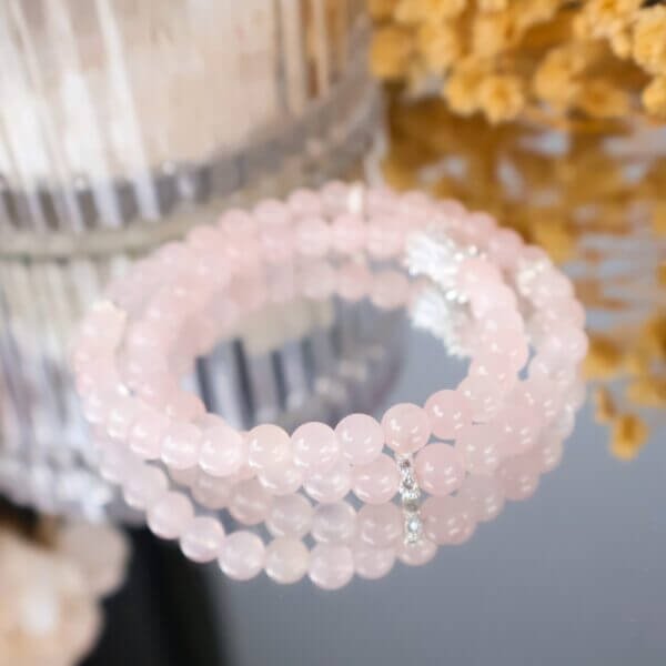 Twin Cherries rose quartz bracelet with double-strand design