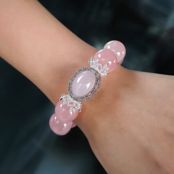 Madagascar Rose Quartz Bracelet with Regal Silver Accents