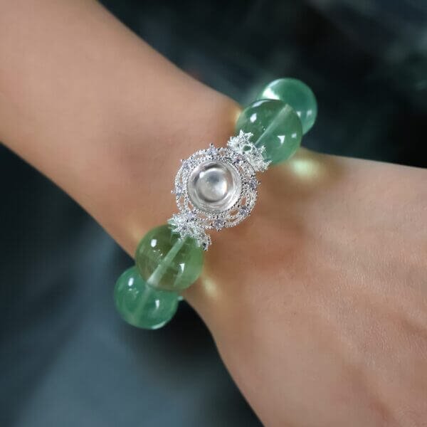 Green Fluorite Bracelet with Silver Centerpiece