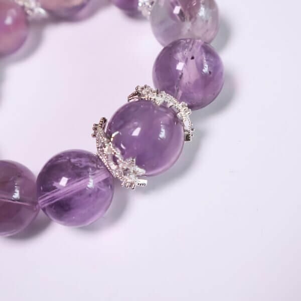 Purple Rutilated Quartz Crystal Bracelet with Silver Accents