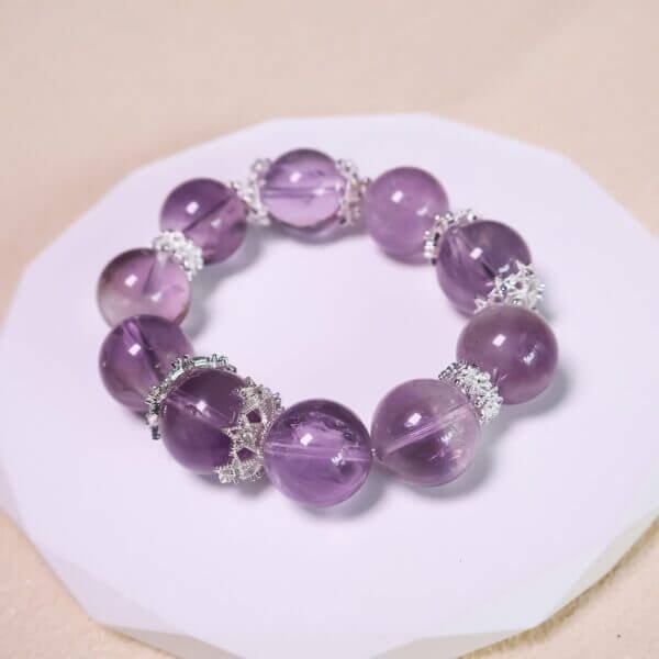 Purple Rutilated Quartz Crystal Bracelet with Silver Accents