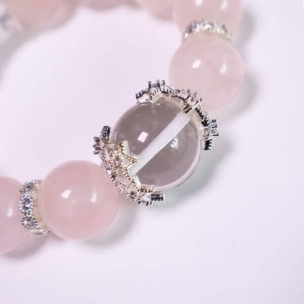 Close-up of the Pink Ocean handmade crystal bracelet