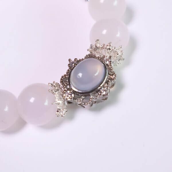 Handmade pink crystal bracelet with silver crown centerpiece and 12mm beads