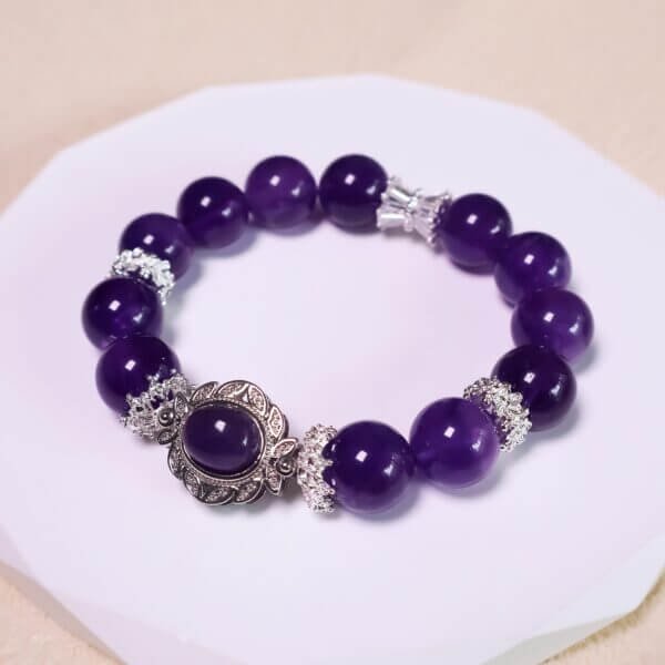 Uruguayan Amethyst Crystal Bracelet with Silver Charm