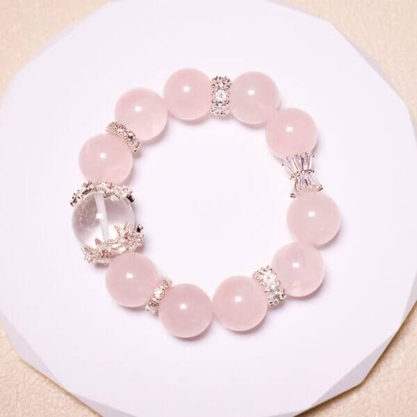 Close-up of the Pink Ocean handmade crystal bracelet