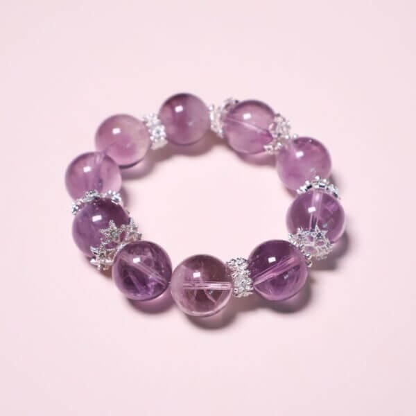 Purple Rutilated Quartz Crystal Bracelet with Silver Accents