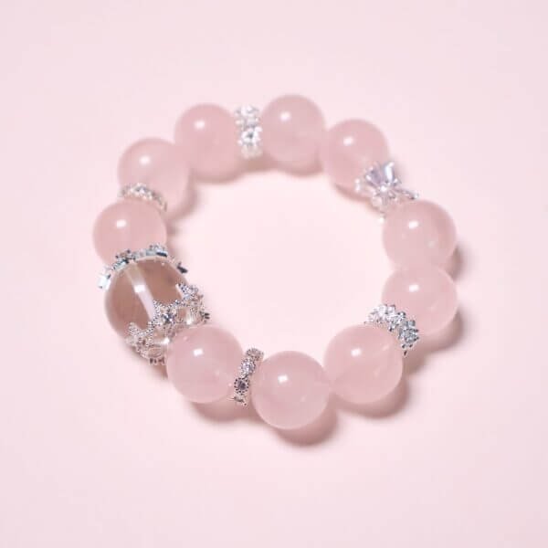 Close-up of the Pink Ocean handmade crystal bracelet