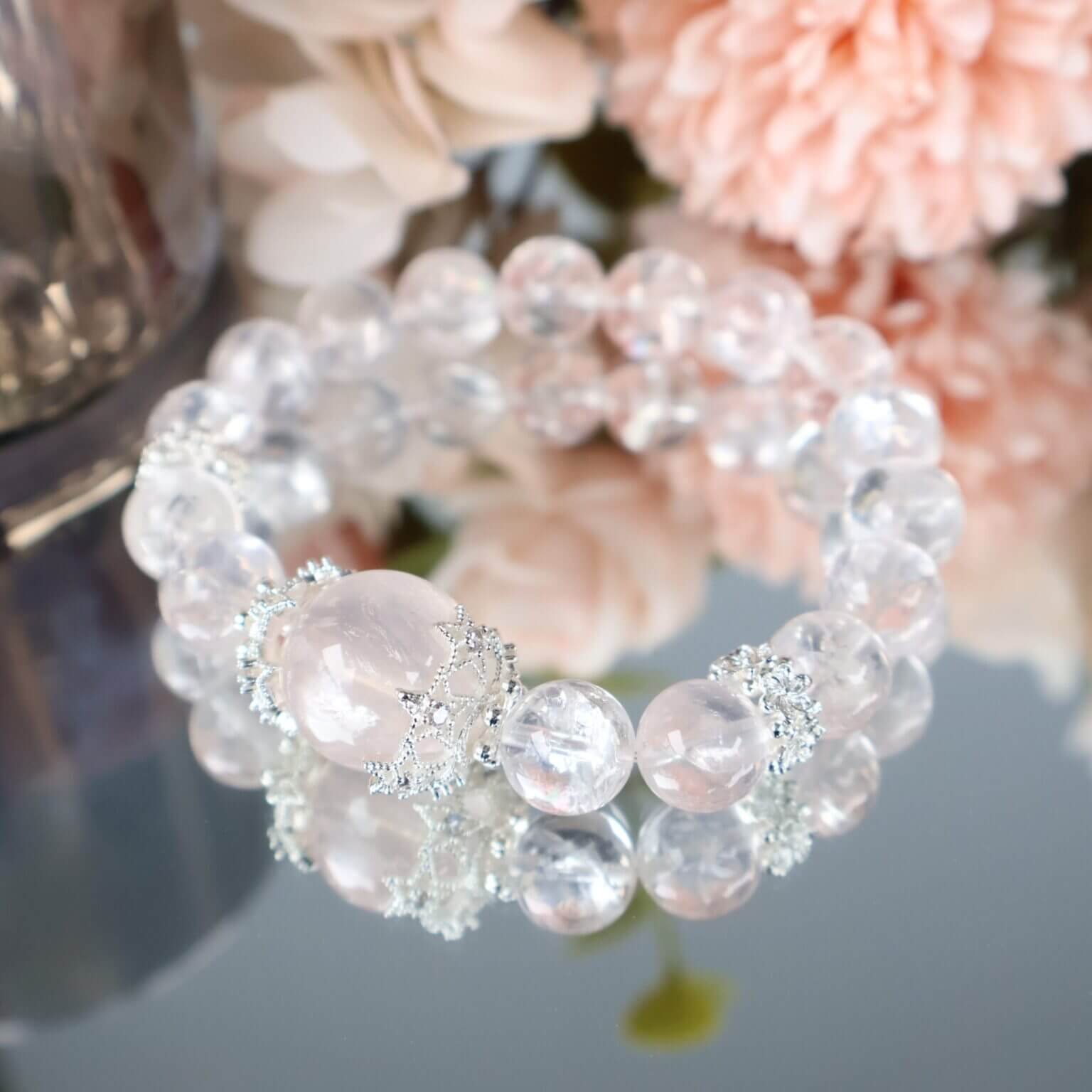 Rose quartz crystal bracelet reflecting elegance and healing energy